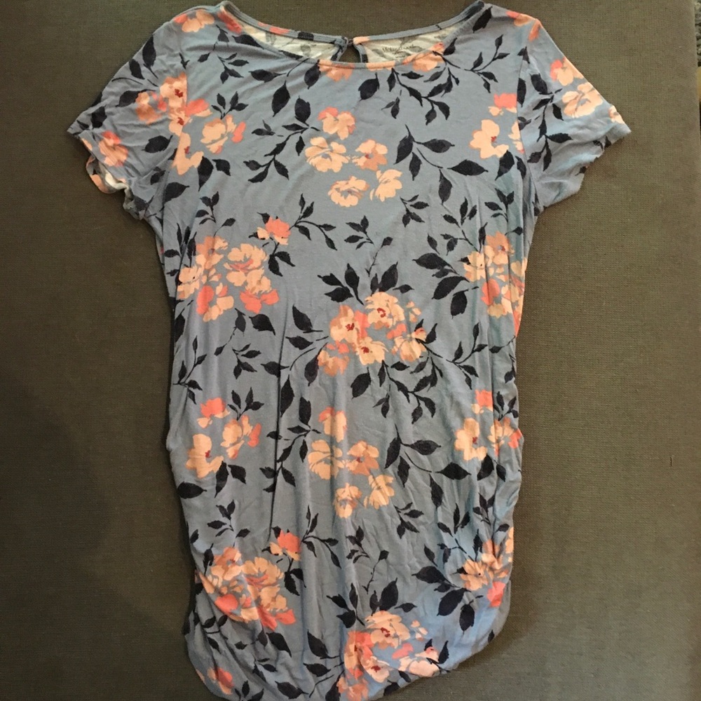 Blue with pink floral maternity tee shirt